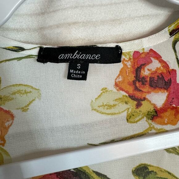 Ambiance White Floral Print Short Sleeve Cardigan Size Small - Picture 4 of 4